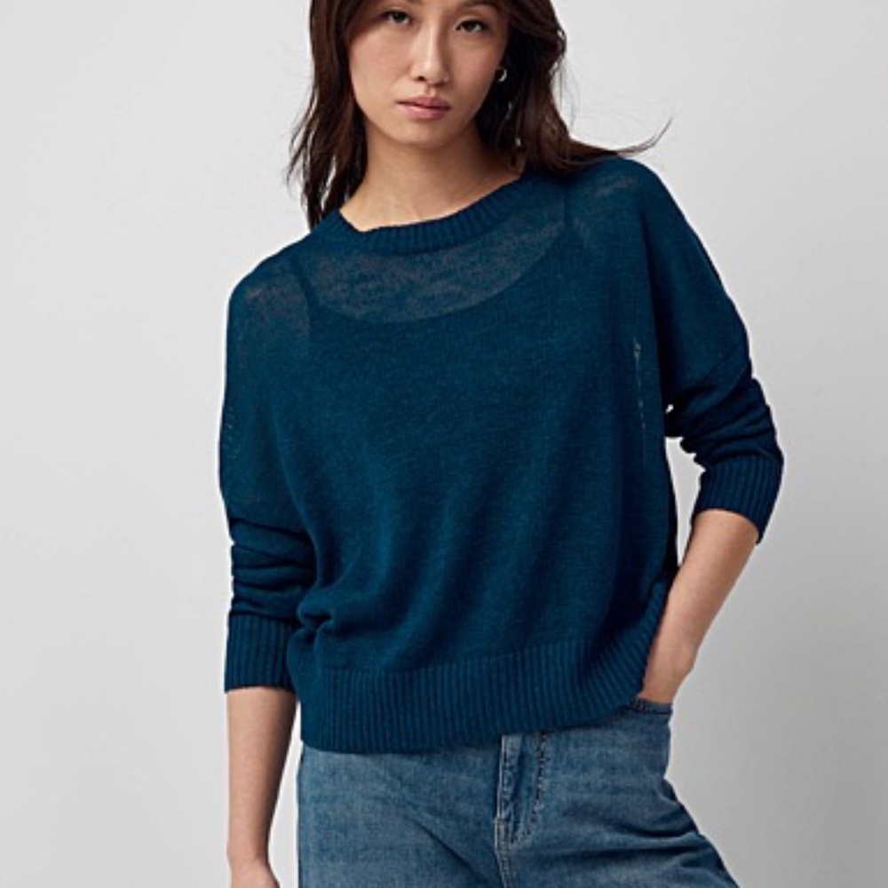Simons 100% Organic Linen Lightweight Loose Knit Sweater Blue Size M